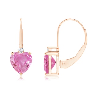 6mm AA Solitaire Heart Pink Sapphire and Diamond Leverback Earrings in 9K Rose Gold