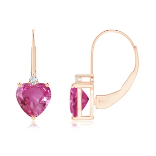 6mm AAAA Solitaire Heart Pink Sapphire and Diamond Leverback Earrings in Rose Gold