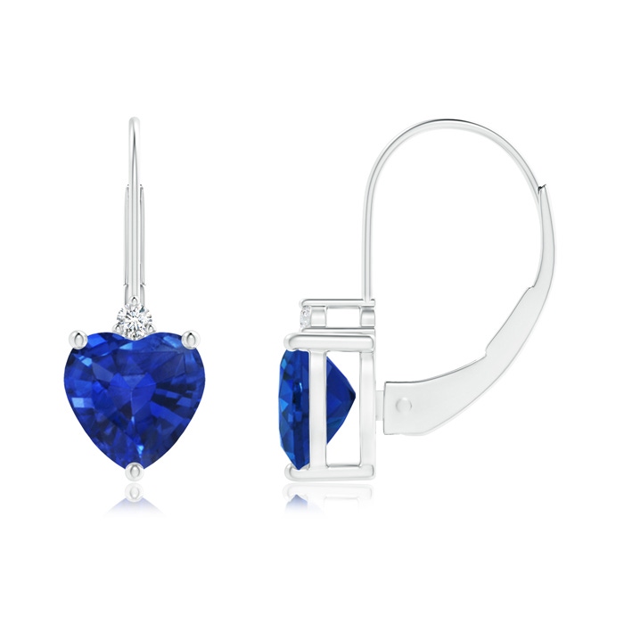 6mm AAA Solitaire Heart Sapphire and Diamond Leverback Earrings in White Gold