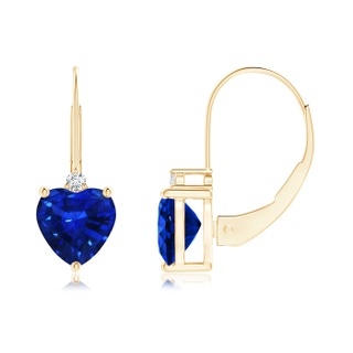 6mm AAAA Solitaire Heart Sapphire and Diamond Leverback Earrings in Yellow Gold