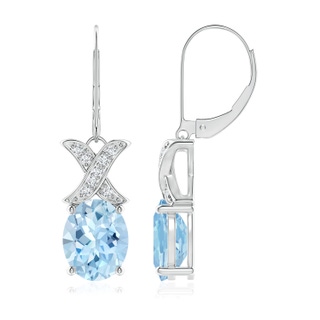 10x8mm AAA Aquamarine and Diamond XO Leverback Drop Earrings in White Gold