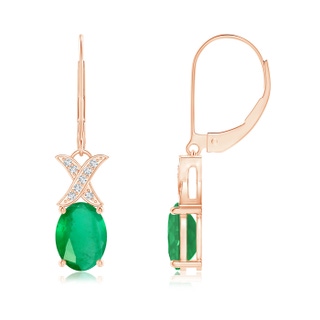 8x6mm A Emerald and Diamond XO Leverback Drop Earrings in Rose Gold