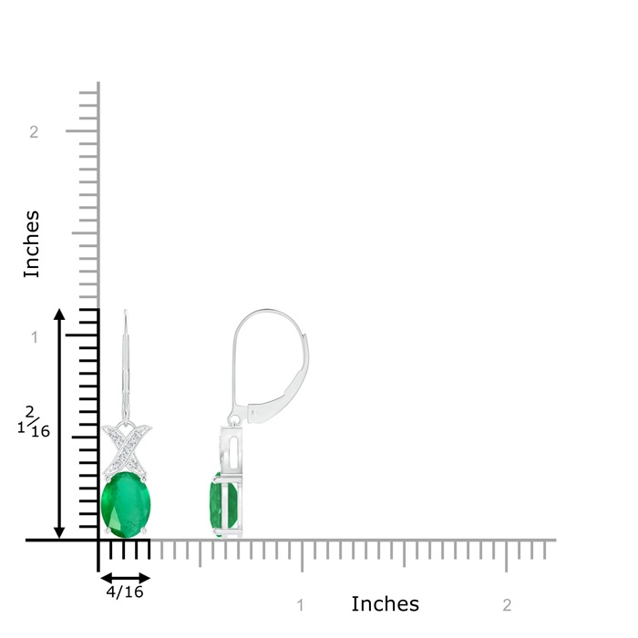 8x6mm A Emerald and Diamond XO Leverback Drop Earrings in White Gold product image