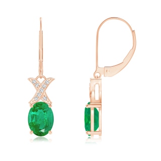 8x6mm AA Emerald and Diamond XO Leverback Drop Earrings in Rose Gold