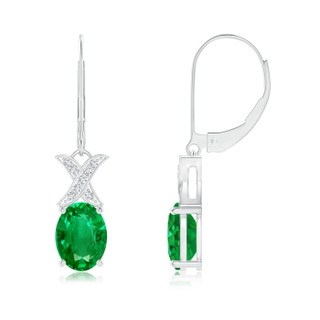 8x6mm AAA Emerald and Diamond XO Leverback Drop Earrings in White Gold