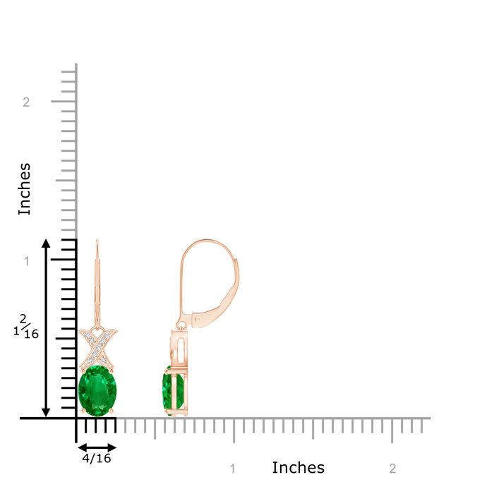 8x6mm AAAA Emerald and Diamond XO Leverback Drop Earrings in Rose Gold product image