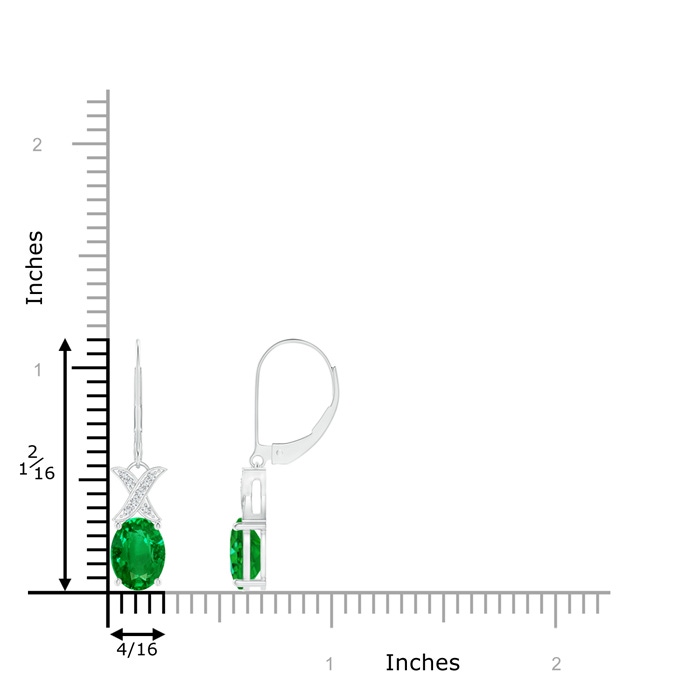 8x6mm AAAA Emerald and Diamond XO Leverback Drop Earrings in White Gold Product Image