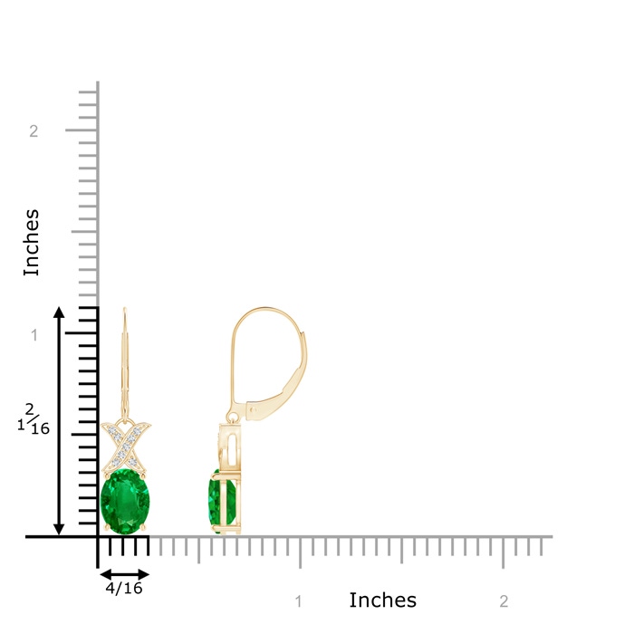 8x6mm AAAA Emerald and Diamond XO Leverback Drop Earrings in Yellow Gold Product Image