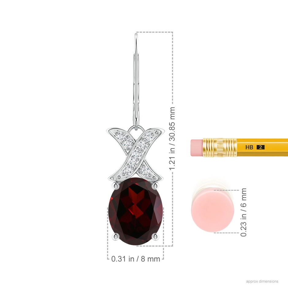 10x8mm A Garnet and Diamond XO Leverback Drop Earrings in P950 Platinum ruler