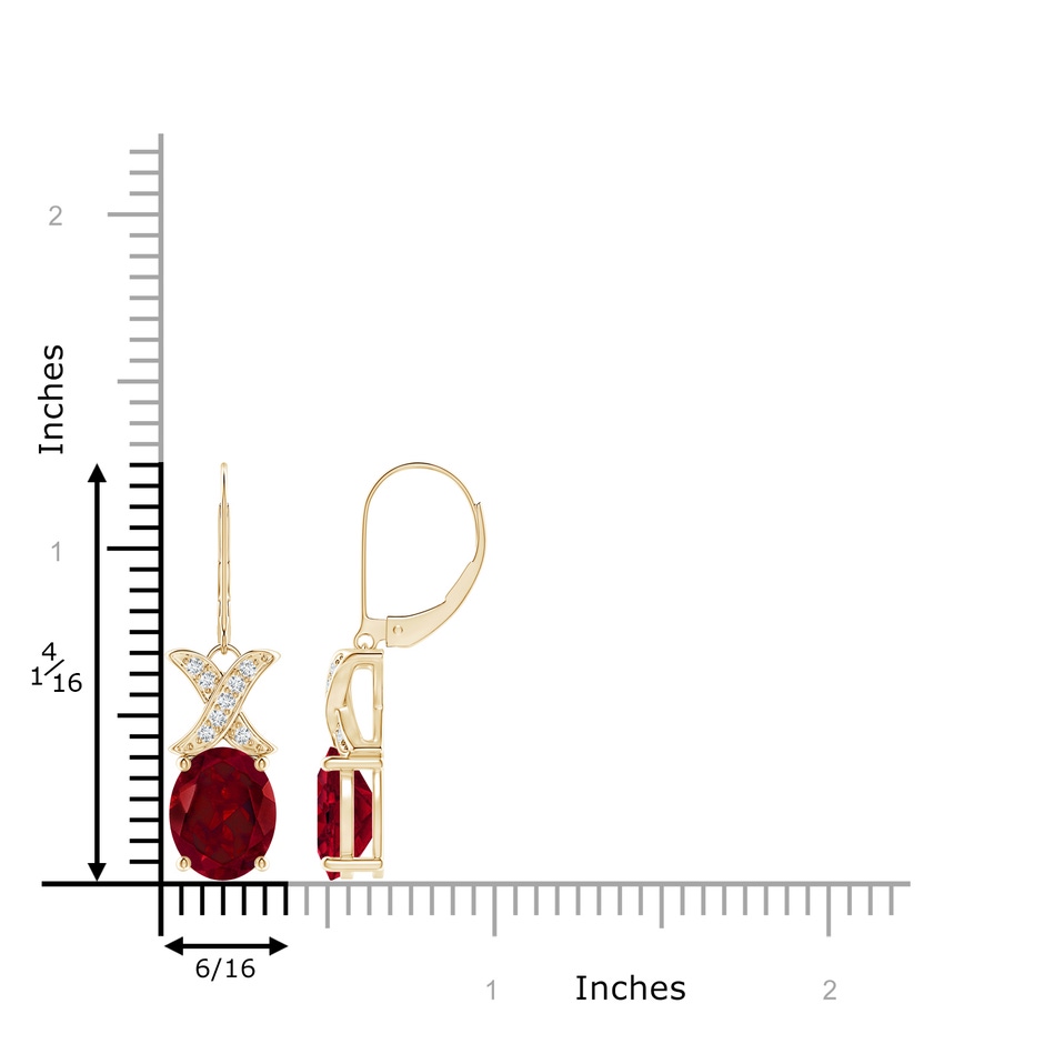 10x8mm AAA Garnet and Diamond XO Leverback Drop Earrings in 10K Yellow Gold ruler