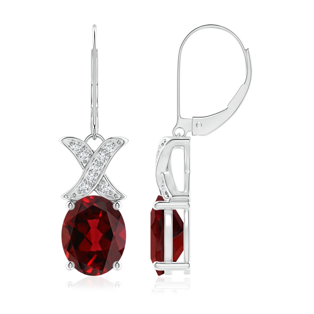 10x8mm AAAA Garnet and Diamond XO Leverback Drop Earrings in P950 Platinum