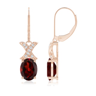 9x7mm AAA Garnet and Diamond XO Leverback Drop Earrings in Rose Gold