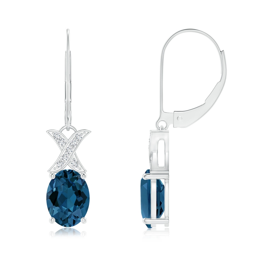 8x6mm AAA London Blue Topaz and Diamond XO Dangle Earrings in White Gold