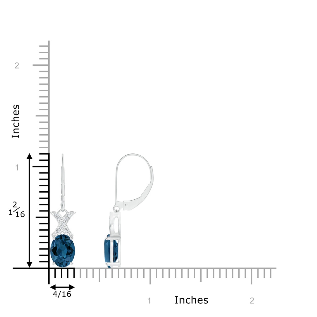 8x6mm AAA London Blue Topaz and Diamond XO Dangle Earrings in White Gold Product Image