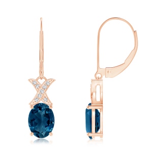 8x6mm AAAA London Blue Topaz and Diamond XO Dangle Earrings in Rose Gold
