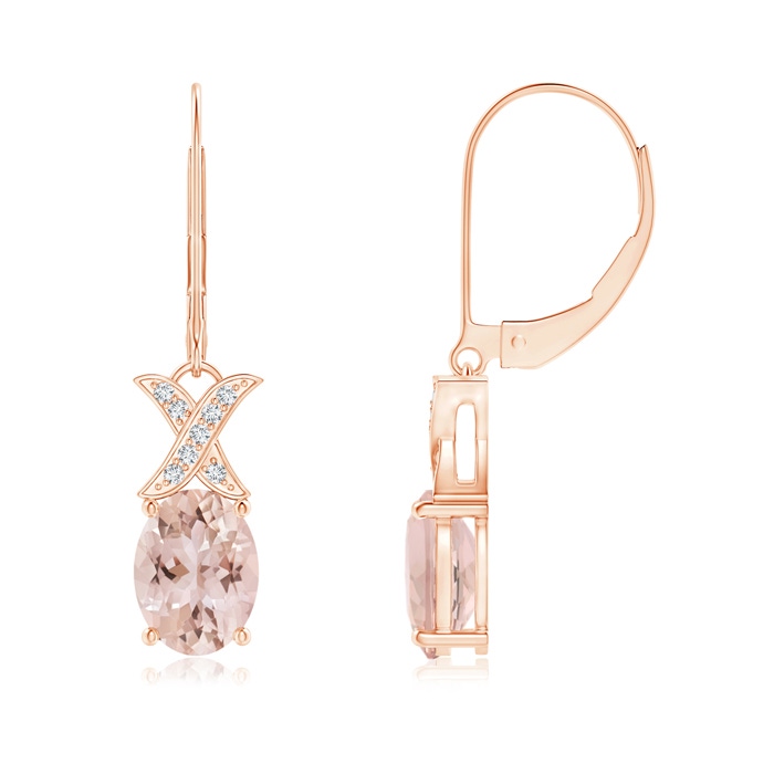 8x6mm AAA Morganite and Diamond XO Leverback Drop Earrings in Rose Gold 