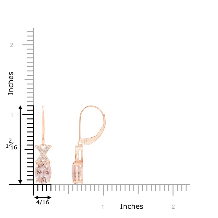 8x6mm AAA Morganite and Diamond XO Leverback Drop Earrings in Rose Gold product image