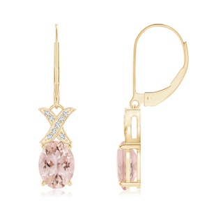 8x6mm AAA Morganite and Diamond XO Leverback Drop Earrings in Yellow Gold