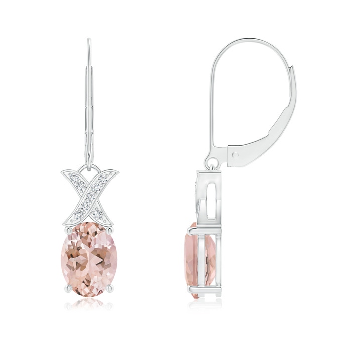 8x6mm AAAA Morganite and Diamond XO Leverback Drop Earrings in White Gold