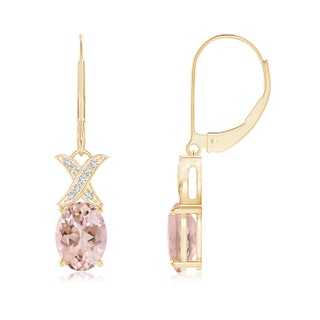 8x6mm AAAA Morganite and Diamond XO Leverback Drop Earrings in Yellow Gold