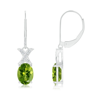 8x6mm AAAA Peridot and Diamond XO Leverback Drop Earrings in 9K White Gold