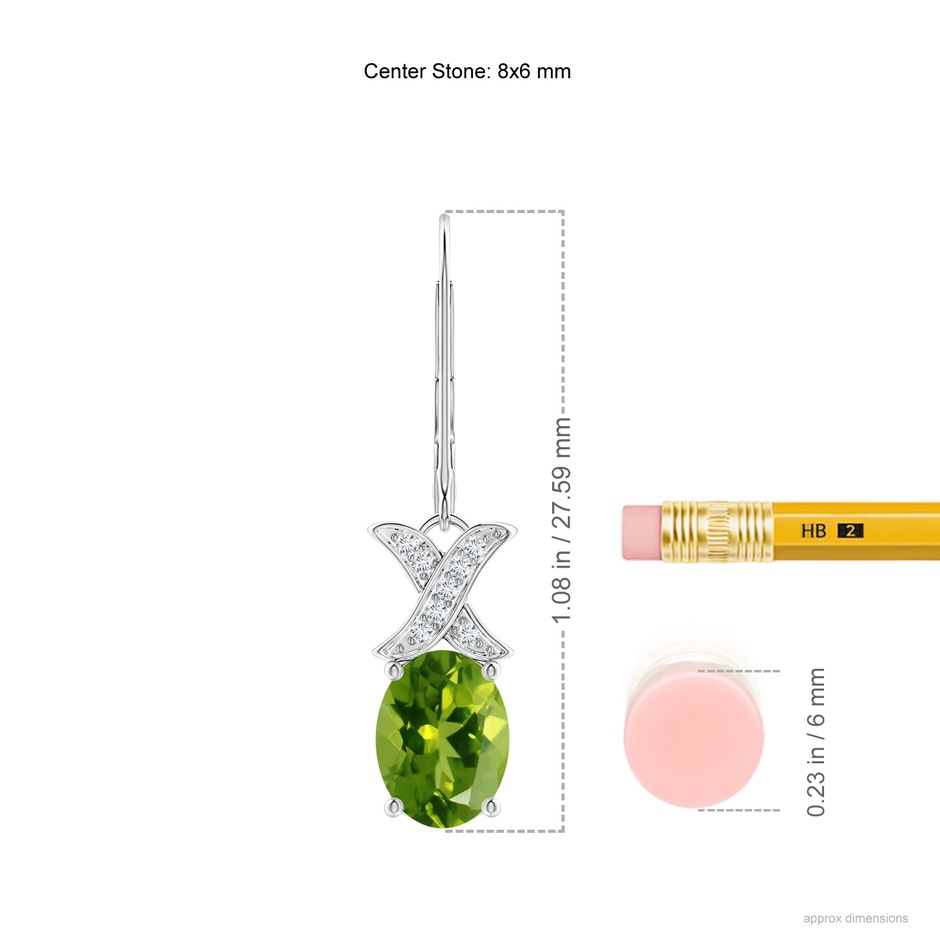 8x6mm AAAA Peridot and Diamond XO Leverback Drop Earrings in White Gold product image