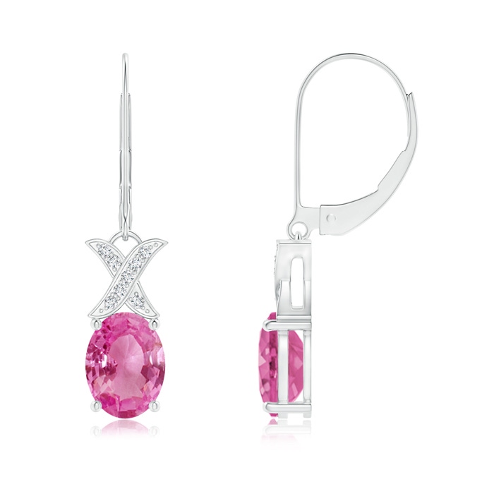8x6mm AAA Pink Sapphire and Diamond XO Leverback Drop Earrings in White Gold
