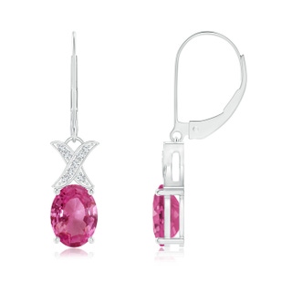 8x6mm AAAA Pink Sapphire and Diamond XO Leverback Drop Earrings in White Gold