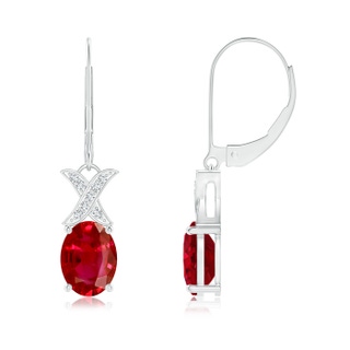 8x6mm AAA Ruby and Diamond XO Leverback Drop Earrings in White Gold