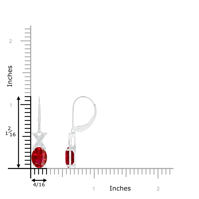 8x6mm AAA Ruby and Diamond XO Leverback Drop Earrings in White Gold Product Image