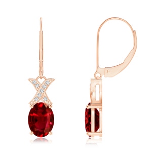 8x6mm AAAA Ruby and Diamond XO Leverback Drop Earrings in Rose Gold