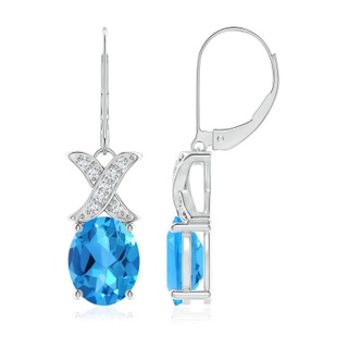 10x8mm AAAA Swiss Blue Topaz and Diamond XO Dangle Earrings in P950 Platinum