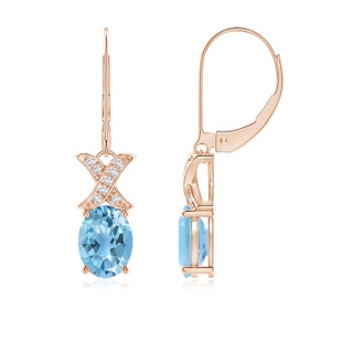 8x6mm A Swiss Blue Topaz and Diamond XO Dangle Earrings in 9K Rose Gold