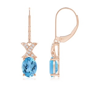 8x6mm AA Swiss Blue Topaz and Diamond XO Dangle Earrings in Rose Gold