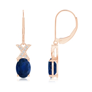 8x6mm AA Sapphire and Diamond XO Leverback Drop Earrings in 10K Rose Gold