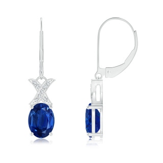 8x6mm AAA Sapphire and Diamond XO Leverback Drop Earrings in 9K White Gold