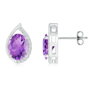 8x6mm AA Teardrop Framed Oval Amethyst Solitaire Stud Earrings in S999 Silver