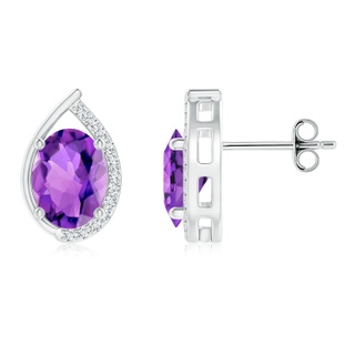 8x6mm AAA Teardrop Framed Oval Amethyst Solitaire Stud Earrings in S999 Silver