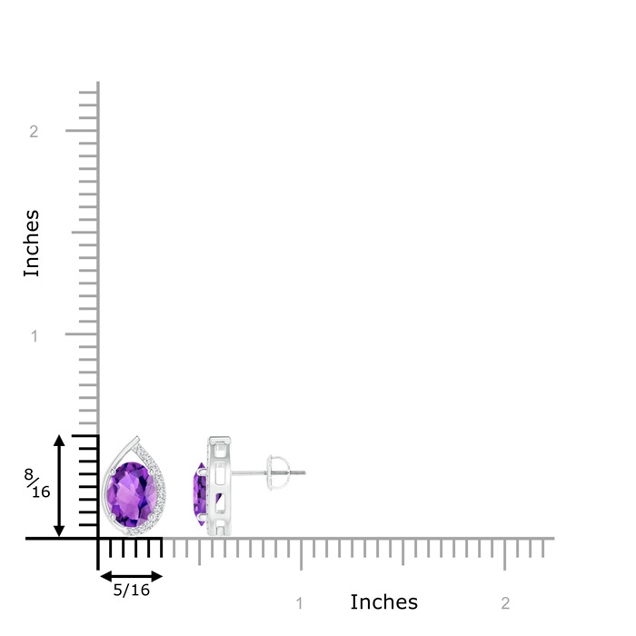 8x6mm AAA Teardrop Framed Oval Amethyst Solitaire Stud Earrings in White Gold product image