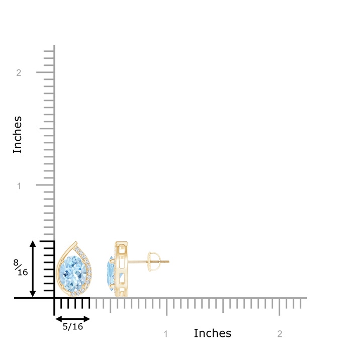 8x6mm AAA Teardrop Framed Oval Aquamarine Solitaire Stud Earrings in Yellow Gold product image