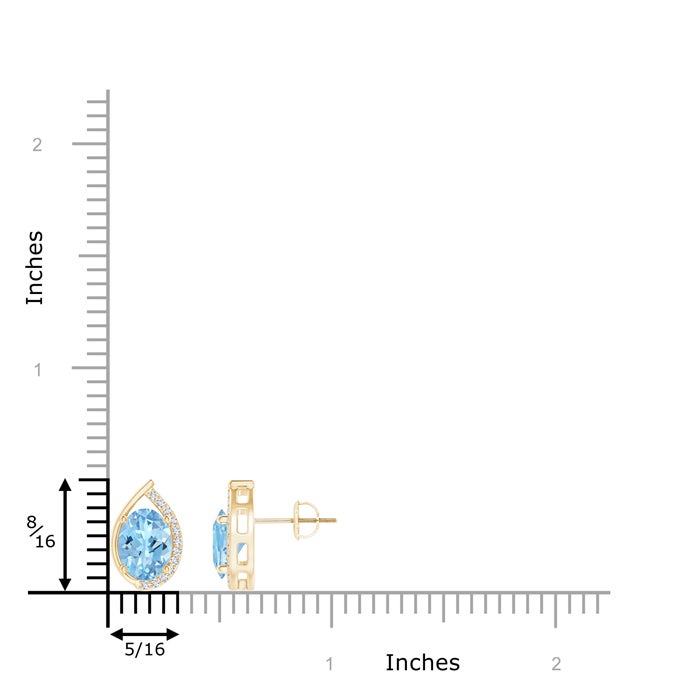 8x6mm AAAA Teardrop Framed Oval Aquamarine Solitaire Stud Earrings in Yellow Gold - ruler