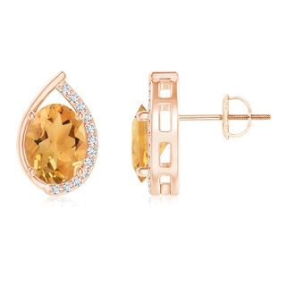 8x6mm A Teardrop Framed Oval Citrine Solitaire Stud Earrings in Rose Gold