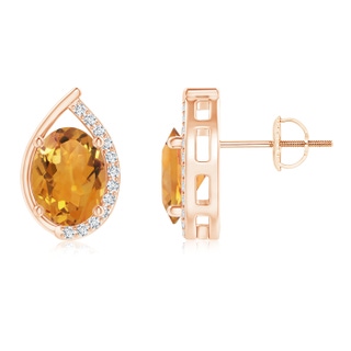 8x6mm AA Teardrop Framed Oval Citrine Solitaire Stud Earrings in Rose Gold