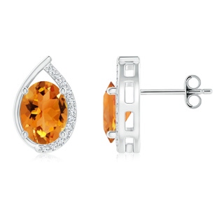 8x6mm AAA Teardrop Framed Oval Citrine Solitaire Stud Earrings in S999 Silver