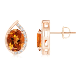 8x6mm AAAA Teardrop Framed Oval Citrine Solitaire Stud Earrings in 9K Rose Gold