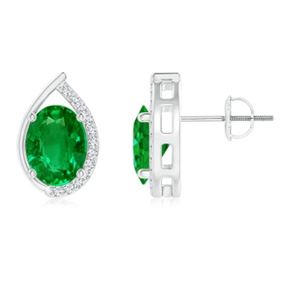 8x6mm AAAA Teardrop Framed Oval Emerald Solitaire Stud Earrings in White Gold