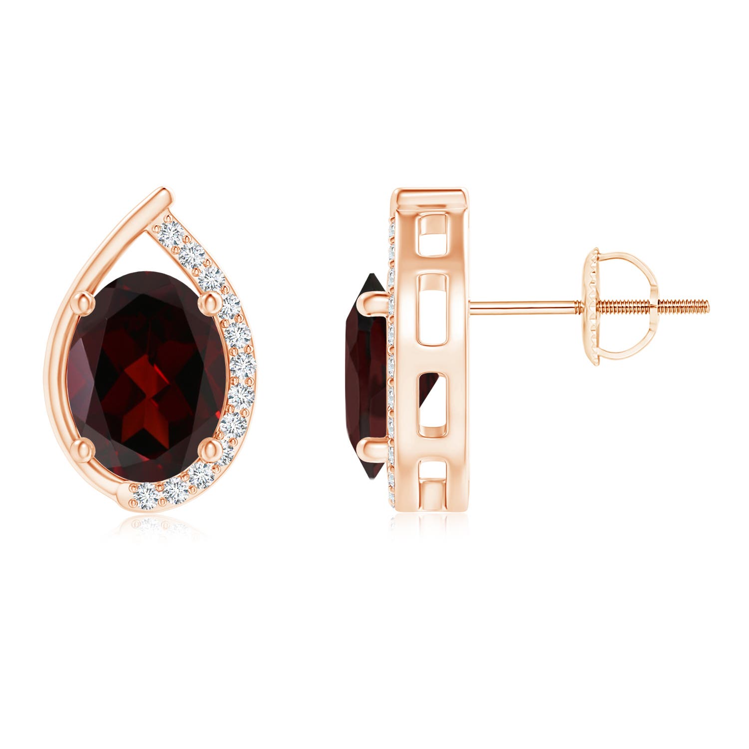 Claw-Set Cushion Garnet Beaded Halo Stud Earrings | Angara