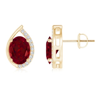 8x6mm AAA Teardrop Framed Oval Garnet Solitaire Stud Earrings in 9K Yellow Gold