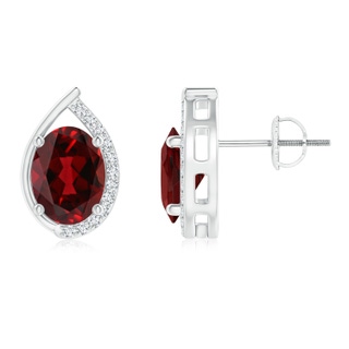 8x6mm AAAA Teardrop Framed Oval Garnet Solitaire Stud Earrings in White Gold