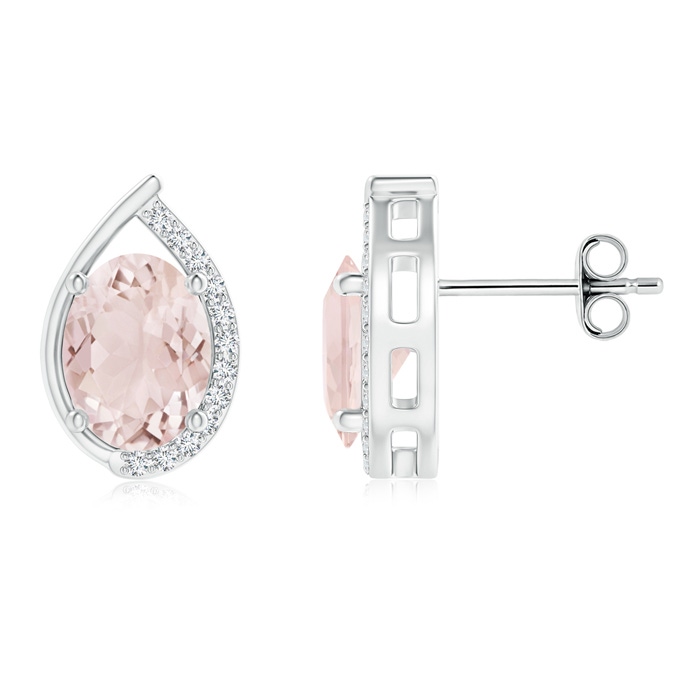 8x6mm A Teardrop Framed Oval Morganite Solitaire Stud Earrings in S999 Silver 